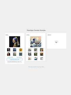 The ml5.js fast style transfer example, an input photo restyled by a model in the browser.