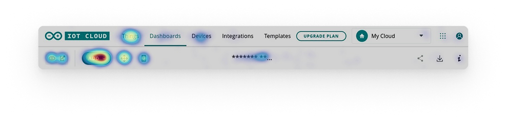 A second heat map of the same bar after the layout change, with clicks concentrated on fewer controls.